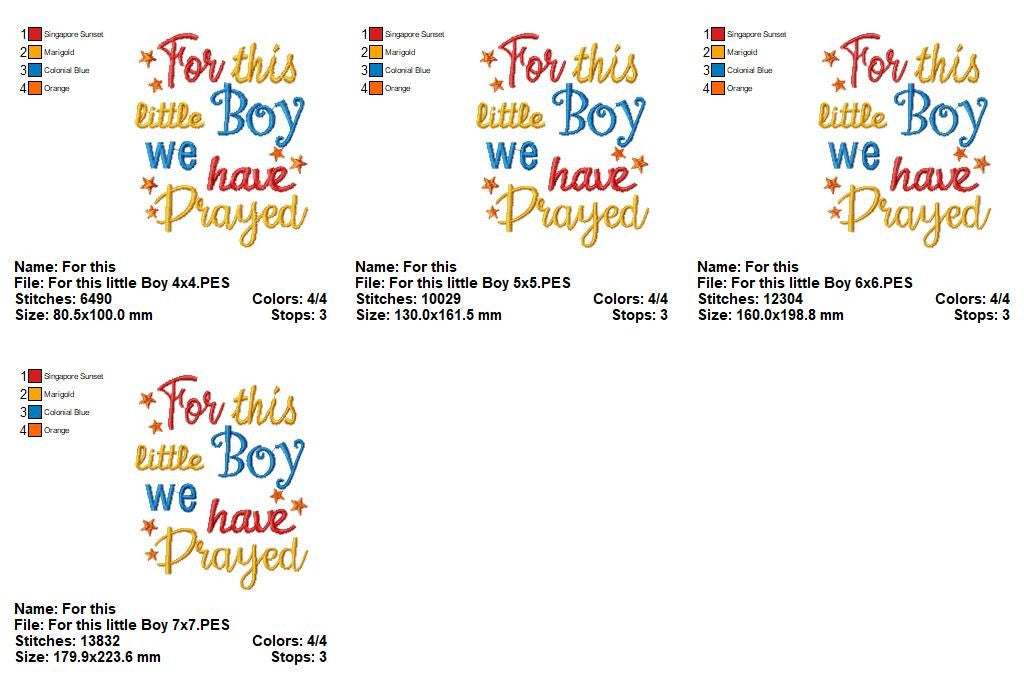 For This Little Boy We Have Prayed – Satin Stitch – Machine Embroidery Design