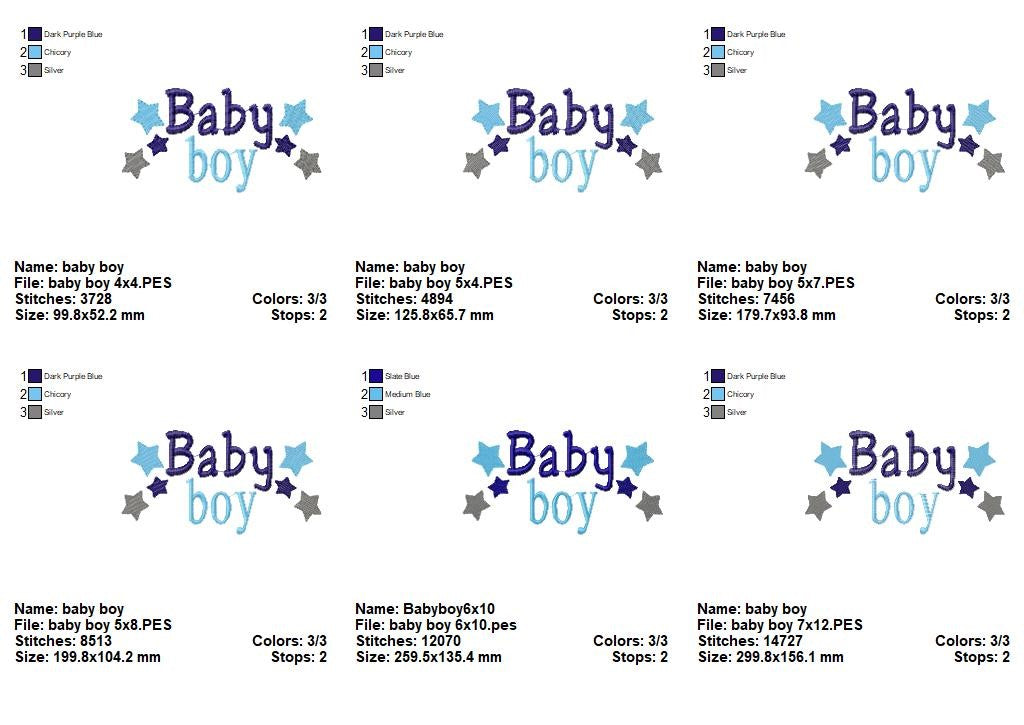 Baby Boy Stars – Fill Stitch – Machine Embroidery Design