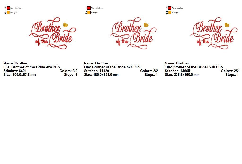 Brother of the Bride - Satin Stitch - Machine Embroidery Design
