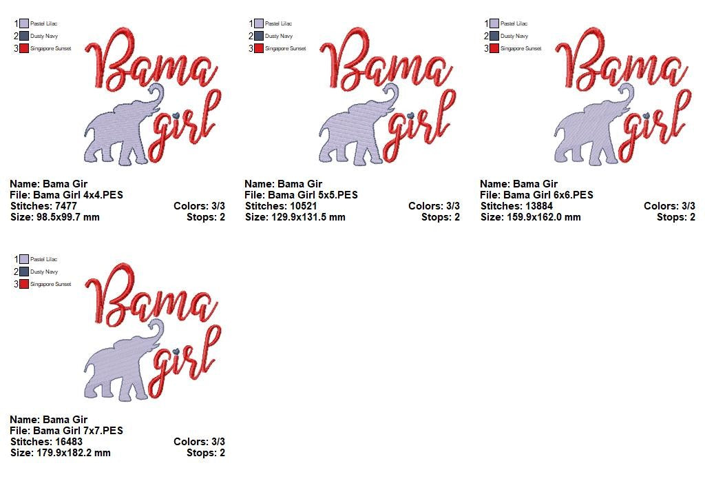 Bama Girl – Fill Stitch – Machine Embroidery Design