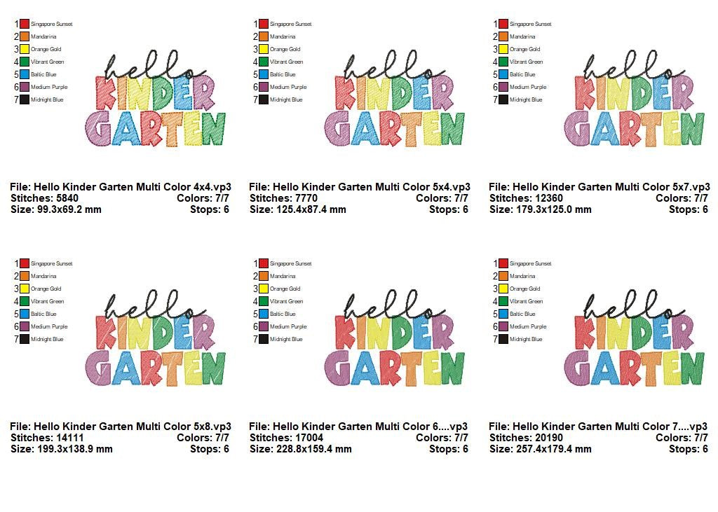 Hello Kindergarten Colorful Letters - Sketch Stitch – Machine Embroidery Design