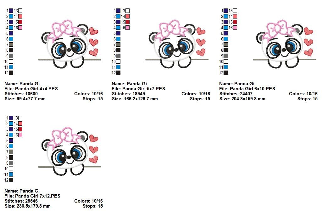 Panda Peekaboo Sweethearts - Applique - Machine Embroidery Design