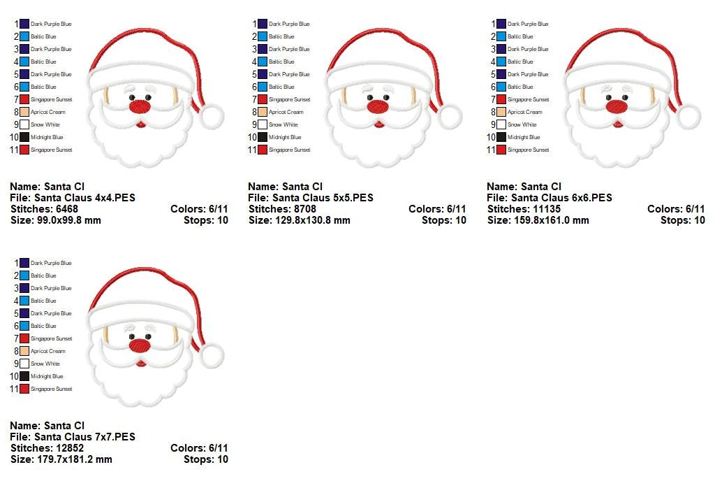 Jolly Santa Claus Face - Appliqué - Machine Embroidery Design