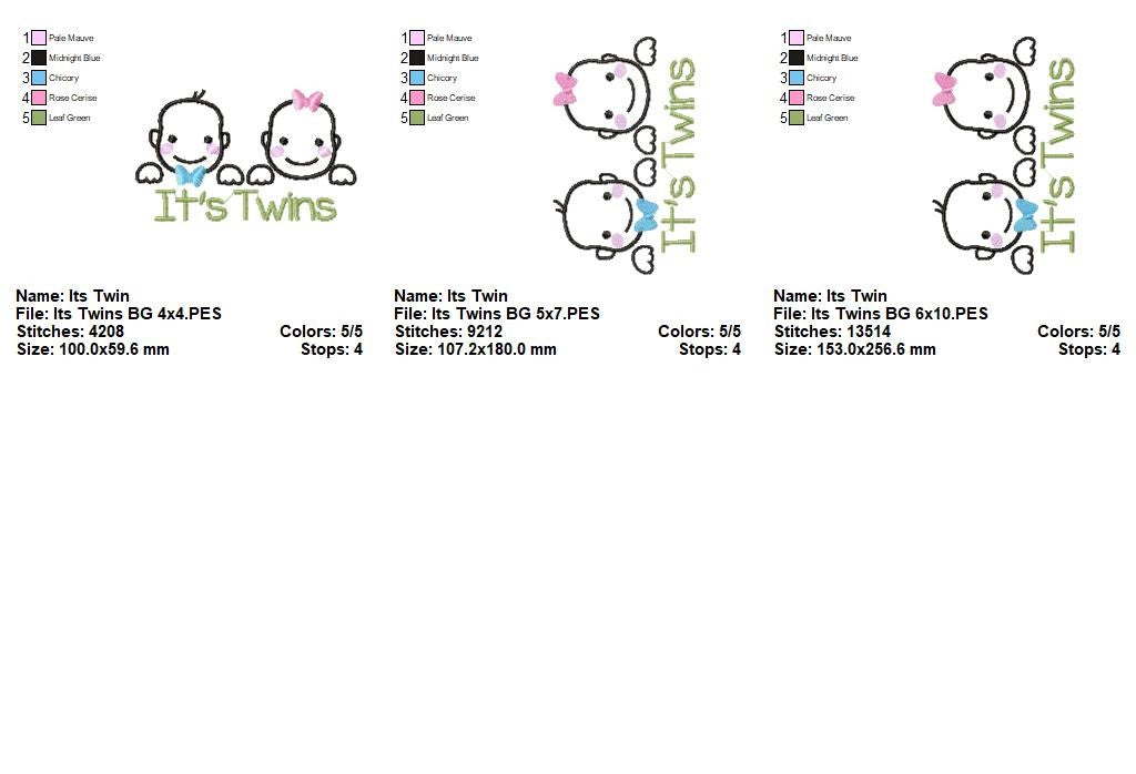 It’s Twins (Boy and Girl) – Satin Stitch – Machine Embroidery Design
