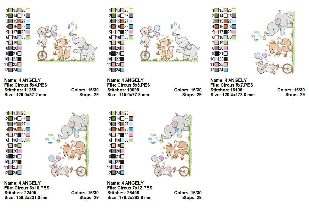 Circus Animals Parade - Sketch Stitch – Machine Embroidery Design