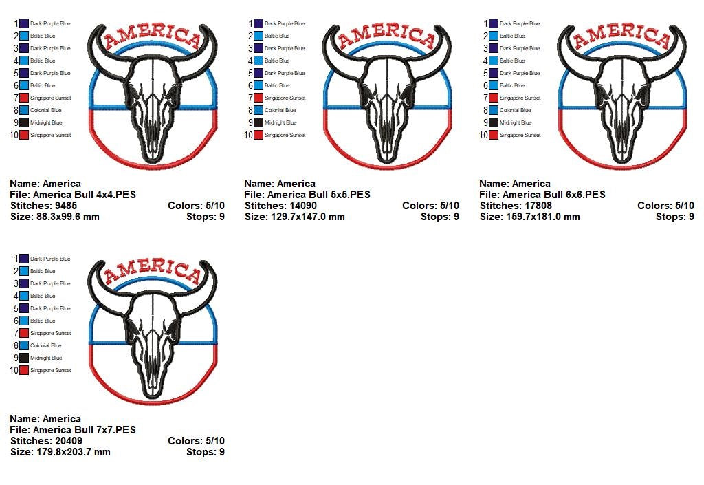 Western America Skull 🐮 – Applique – Machine Embroidery Design