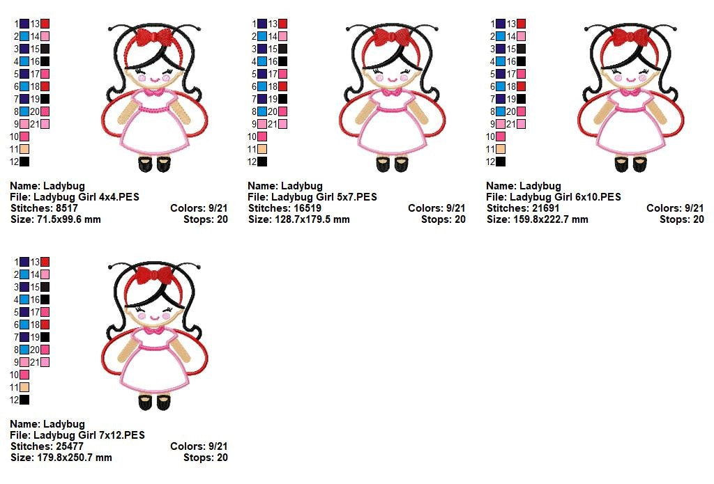 Little Ladybug Sweetheart - Appliqué - Machine Embroidery Design