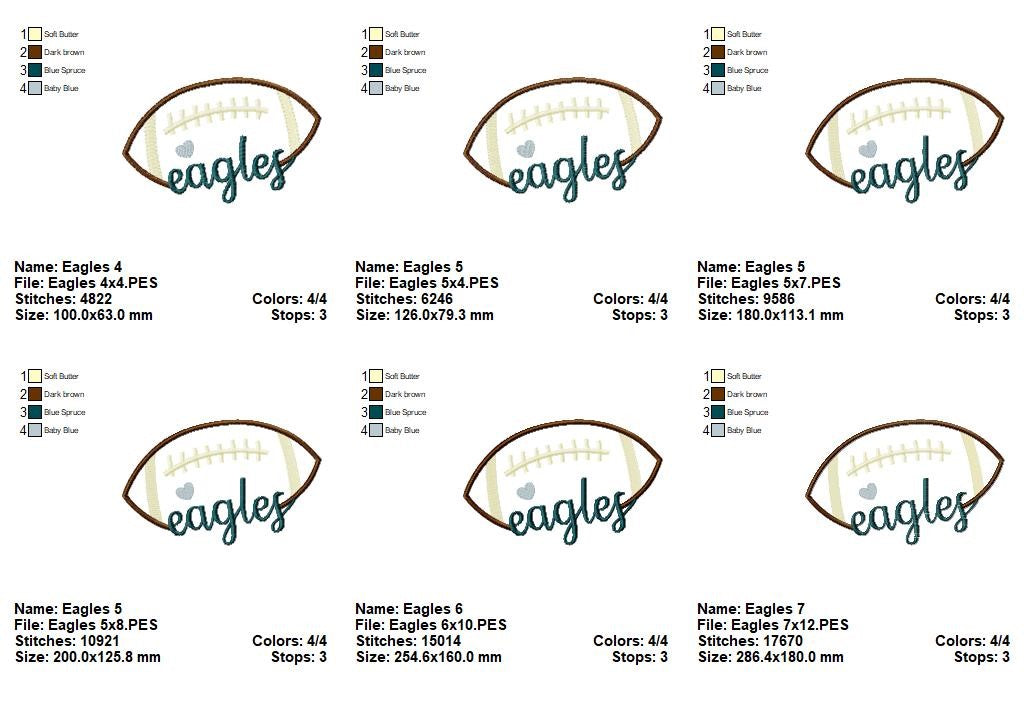 Eagles Football Heart – Satin Stitch – Machine Embroidery Design