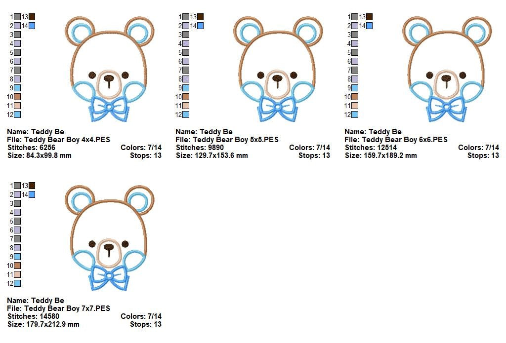 Sweet Teddy Bear Boy - Appliqué - Machine Embroidery Design