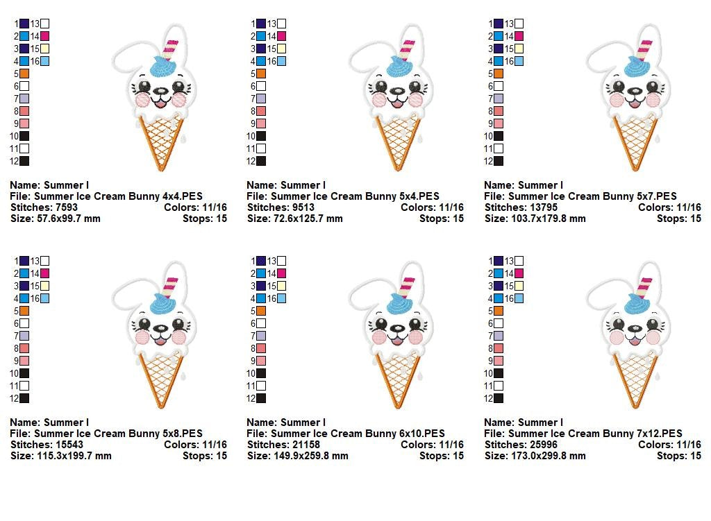 Sweet Bunny Ice Cream – Appliqué – Machine Embroidery Design