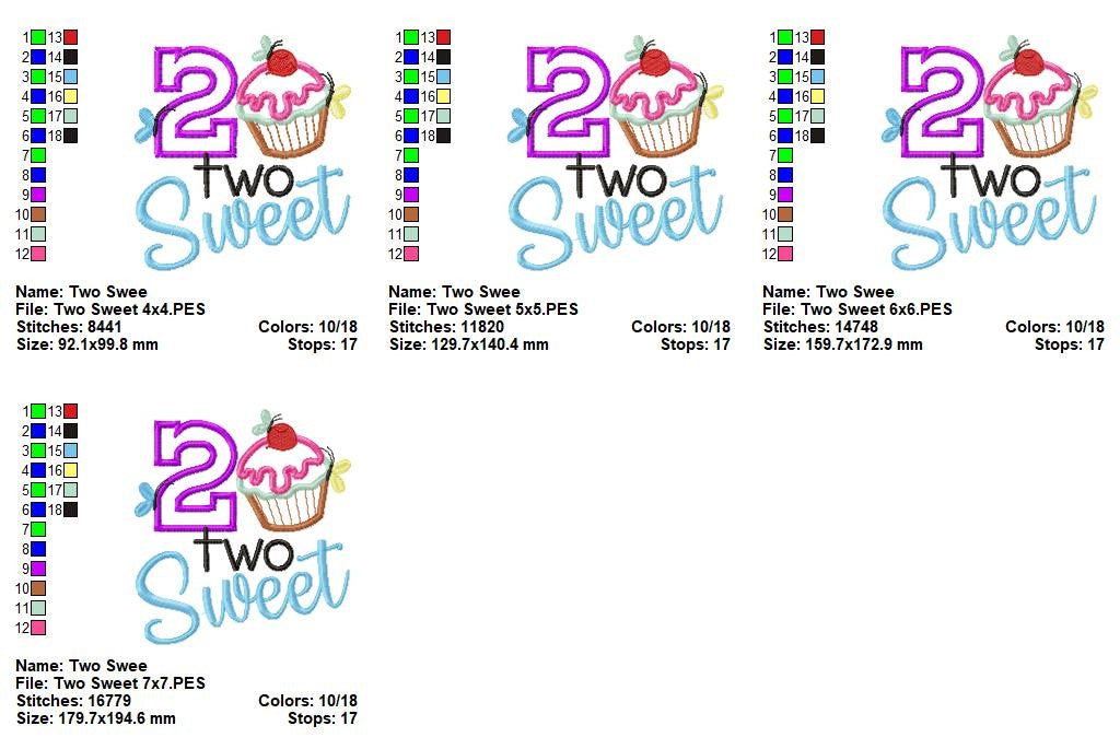 Birthday Cupcake Two Sweet - Applique – Machine Embroidery Design