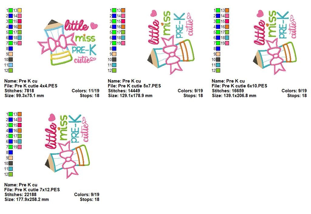 Little Miss Pre-K - Applique - Machine Embroidery Design