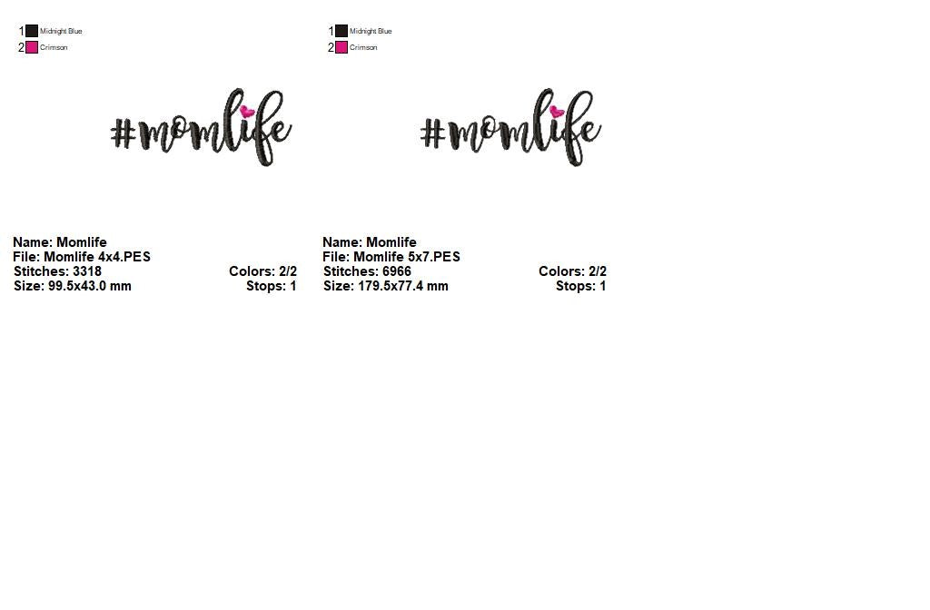 Mom Life - Satin Stitch - Machine Embroidery Design