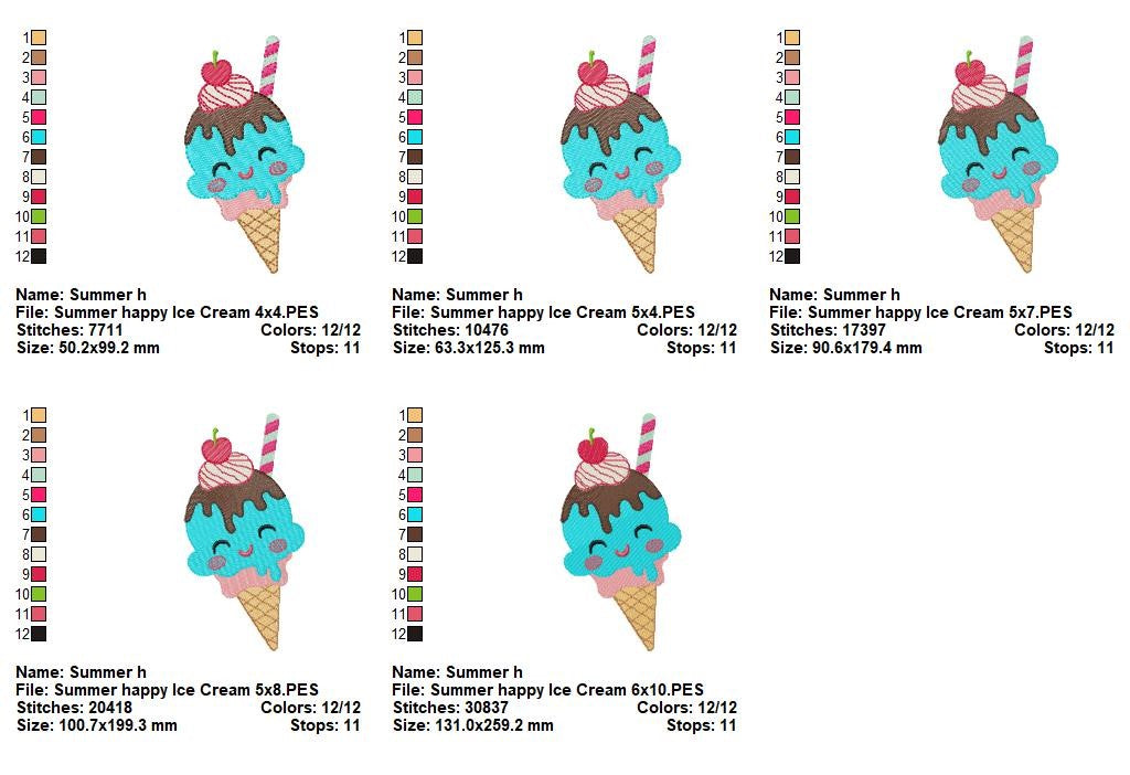 Happy Ice Cream Cone Kawaii Design - Fill Stitch – Machine Embroidery Design