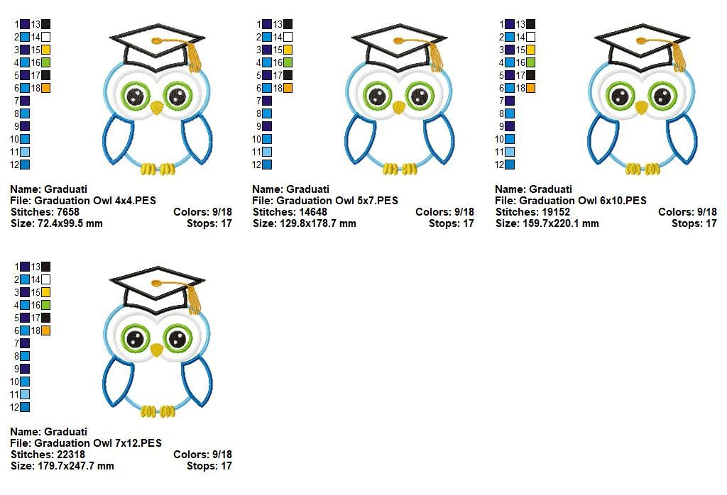 Graduation Owl – Appliqué – Machine Embroidery Design