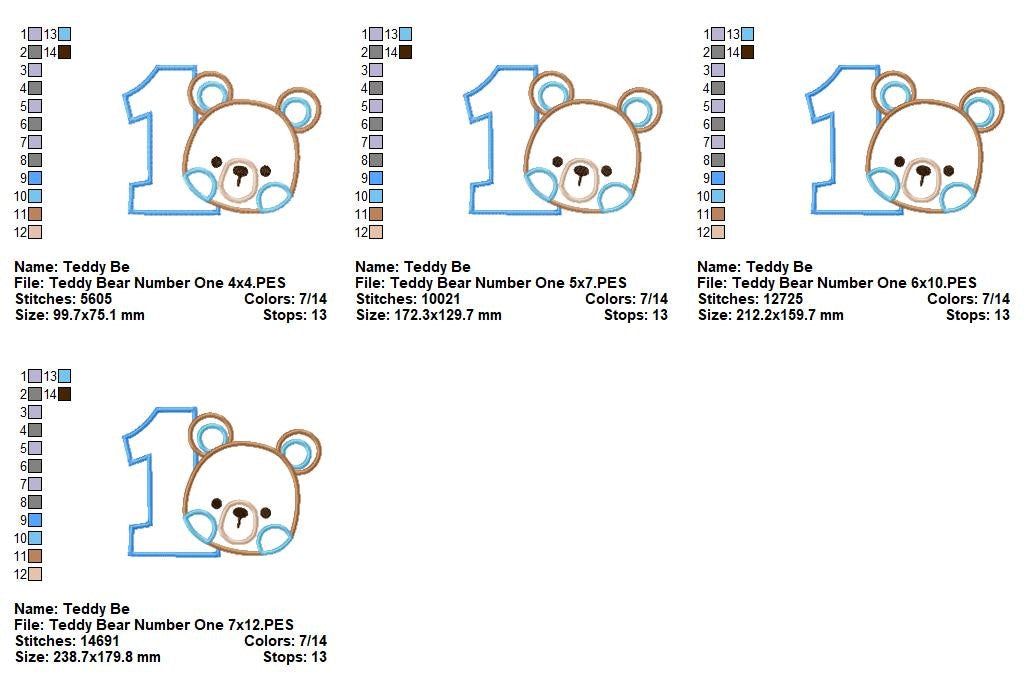 Sweet Teddy Number One - Appliqué - Machine Embroidery Design