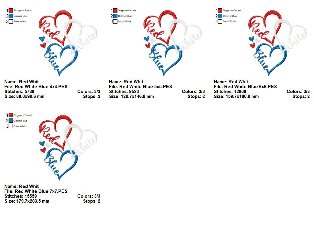 β€οΈπ€π Red White Blue Hearts β Satin Stitch β Machine Embroidery Design