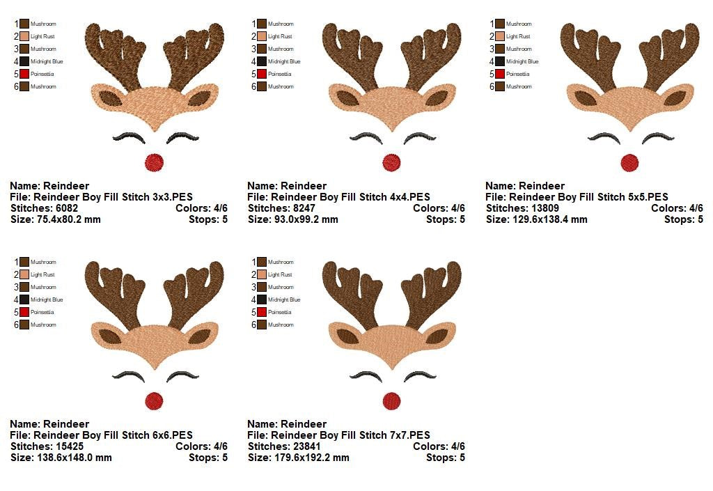 Sweet Little Rudolph - Fill Stitch - Machine Embroidery Design
