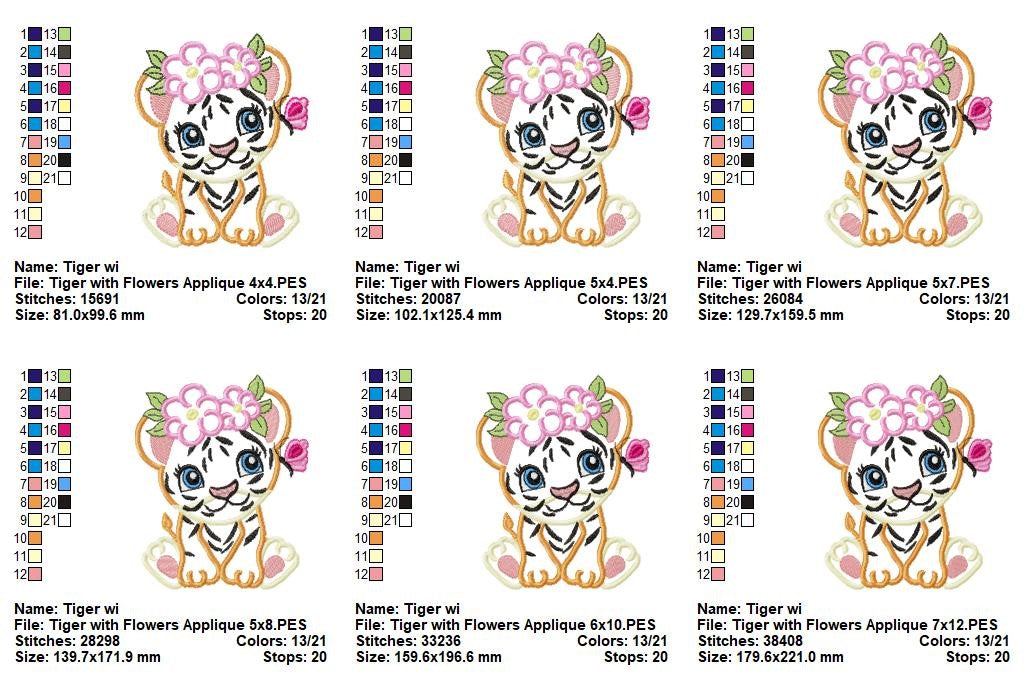 Blossom Tiger Cub - Applique - Machine Embroidery Design