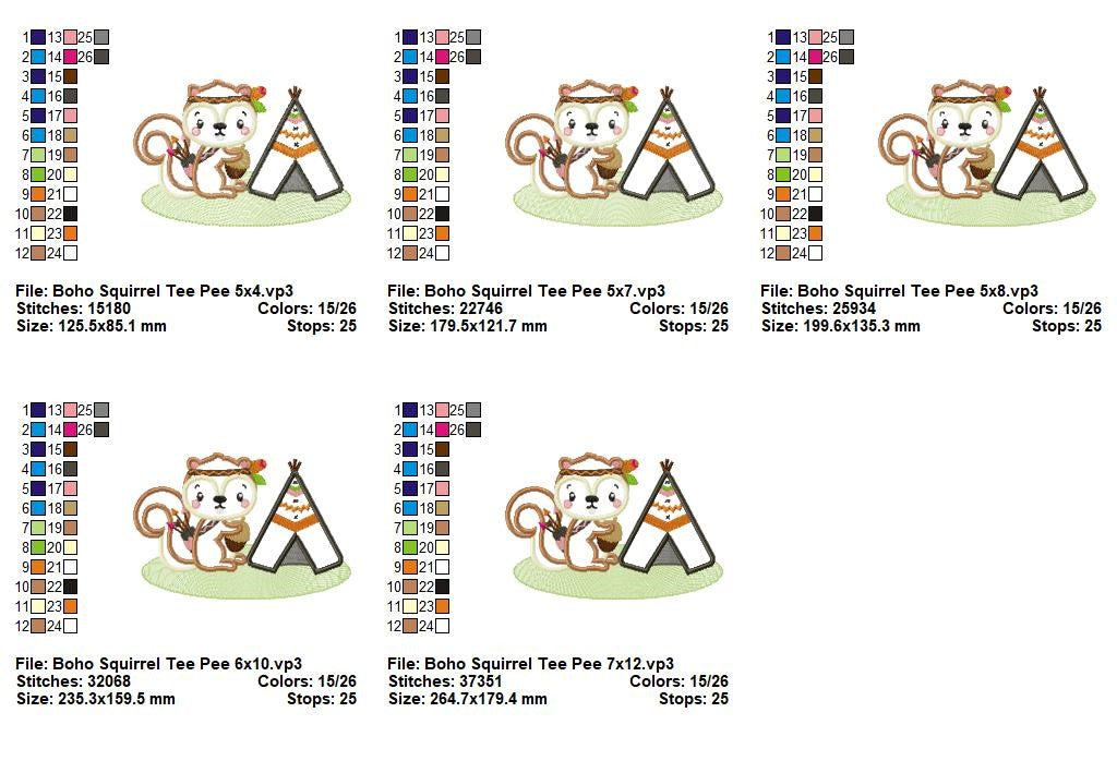 Boho Squirrel Adventure Set – Appliqué – Machine Embroidery Design