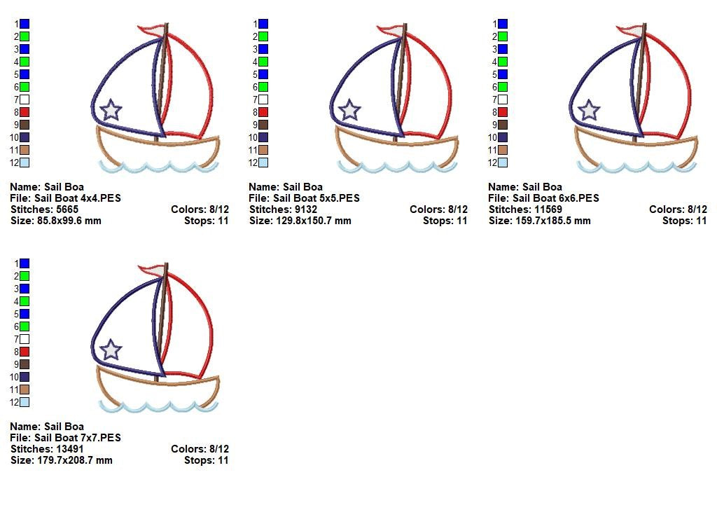 Patriotic Sailboat - Appliqué - Machine Embroidery Design