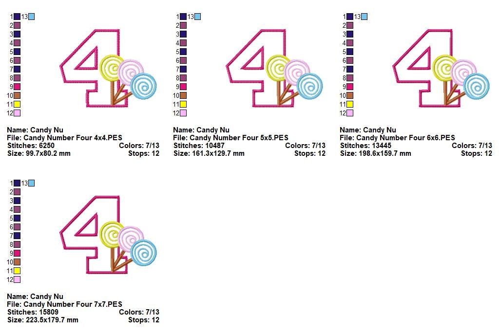Sweet Candy Four - Appliqué - Machine Embroidery Design