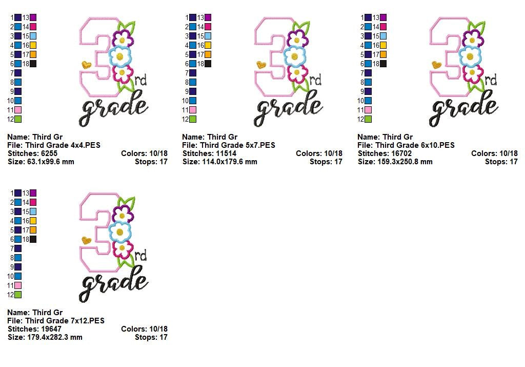 Third Grade Flowers - Appliqué - Machine Embroidery Design
