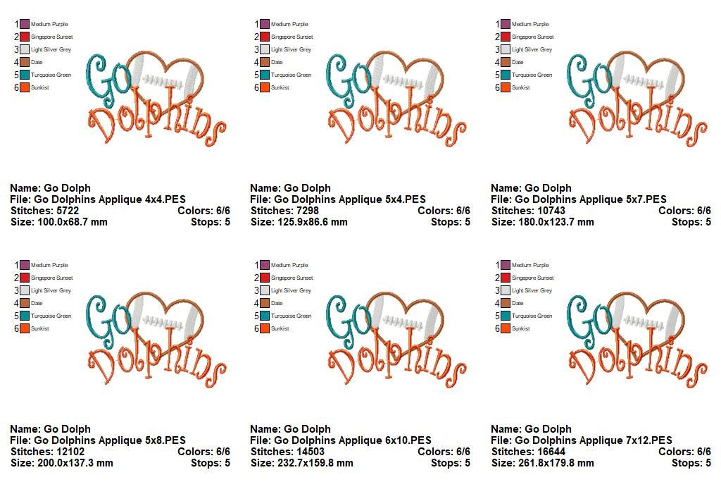 Go Dolphins – Fill Stitch – Machine Embroidery Design