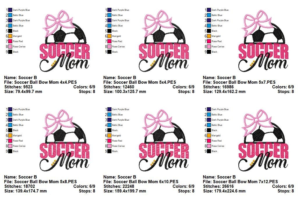 Soccer Ball Bow Mom – Appliqué – Machine Embroidery Design