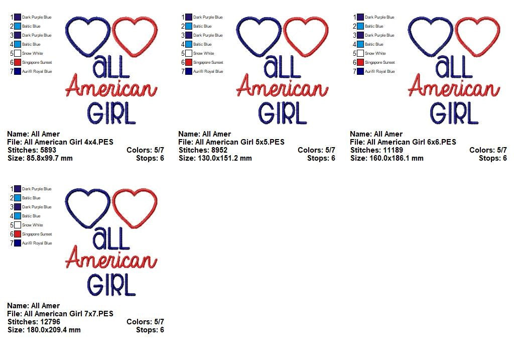 All American Girl - Appliqué - Machine Embroidery Design