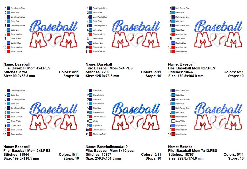 Baseball Mom Heart – Appliqué – Machine Embroidery Design