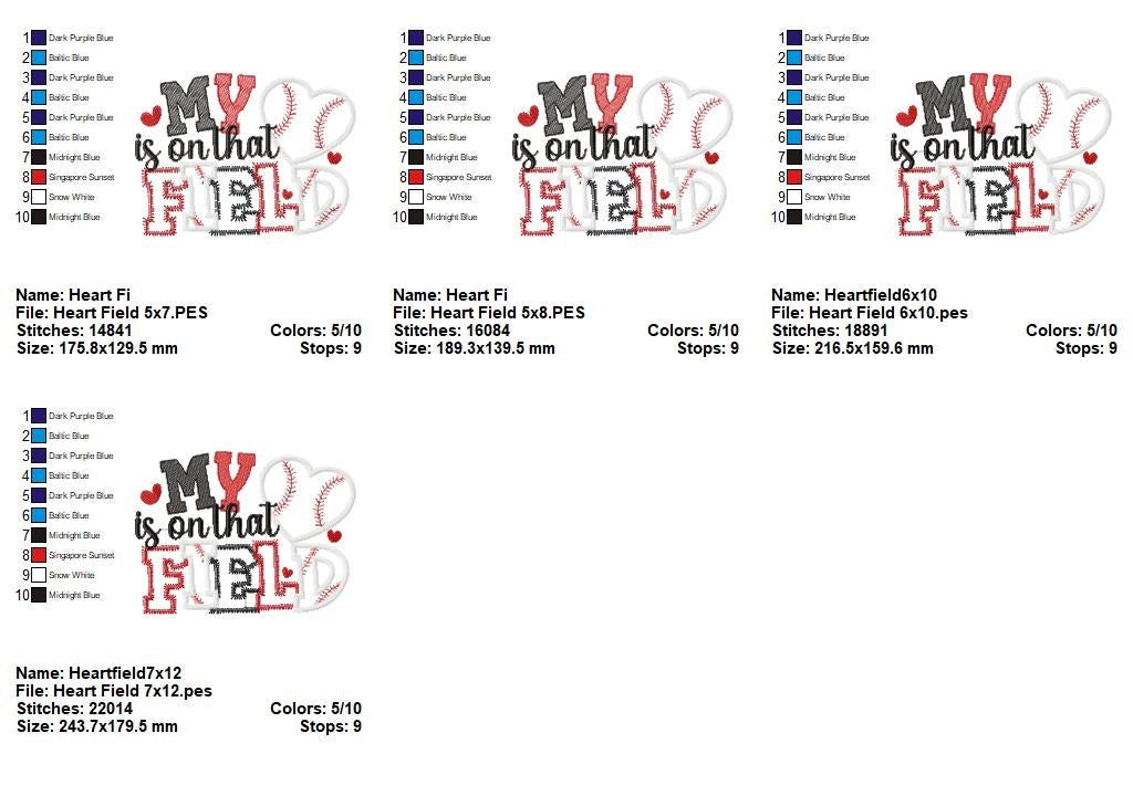 My Heart is on That Field - Applique - Machine Embroidery Design