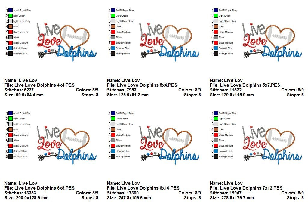 Live Love Dolphins – Appliqué – Machine Embroidery Design