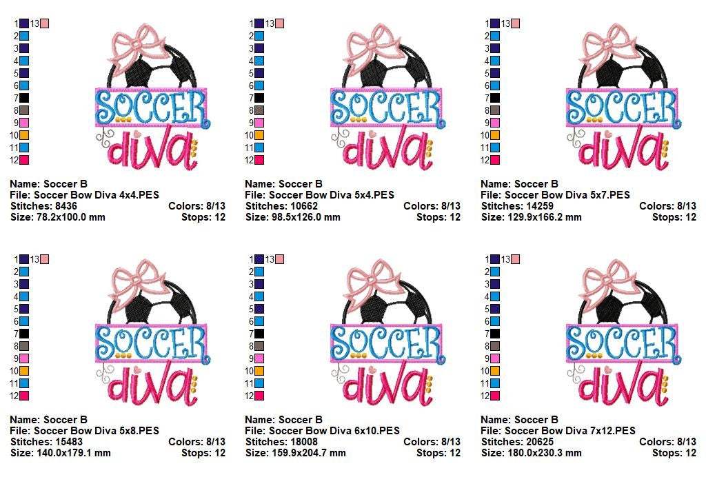 Soccer Bow Diva - Appliqué - Machine Embroidery Design