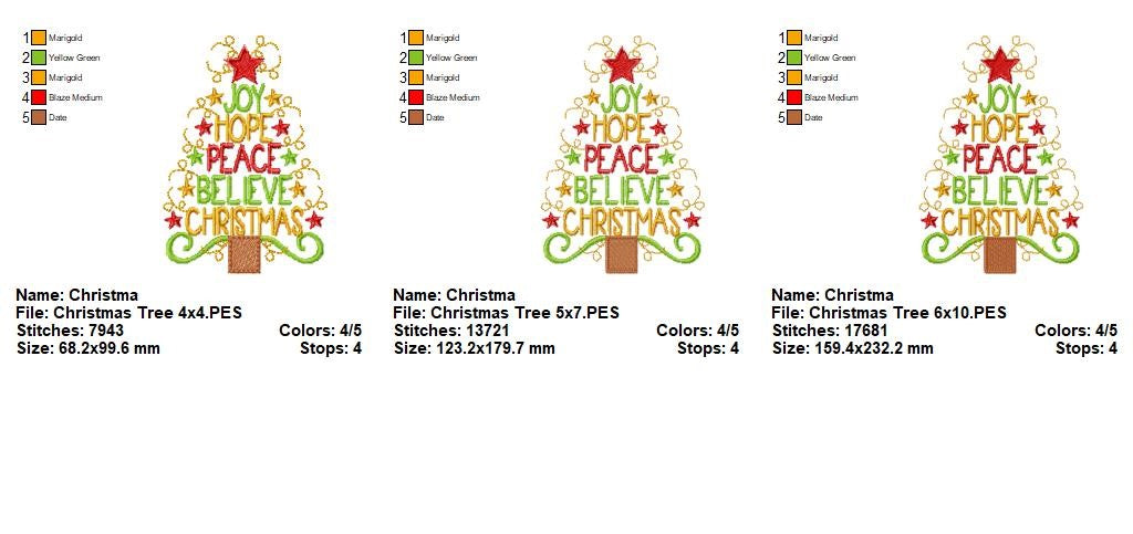 Joy Hope Peace Believe Christmas – Fill Stitch – Machine Embroidery Design