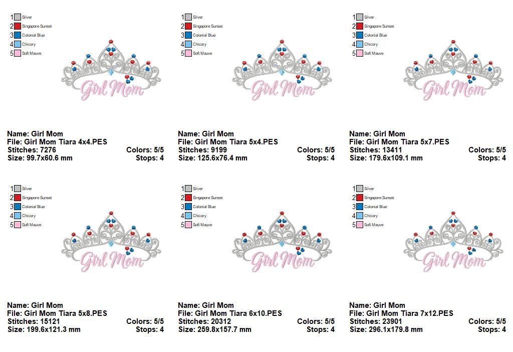 Girl Mom Royal Tiara - Satin Stitch - Machine Embroidery Design