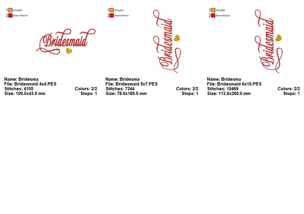 Bridesmaid Script with Heart - Satin Stitch - Machine Embroidery Design