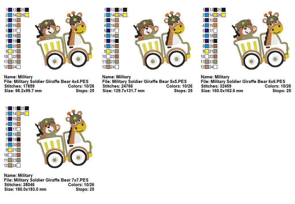 Military Soldier Giraffe Bear - Appliqué - Machine Embroidery Design