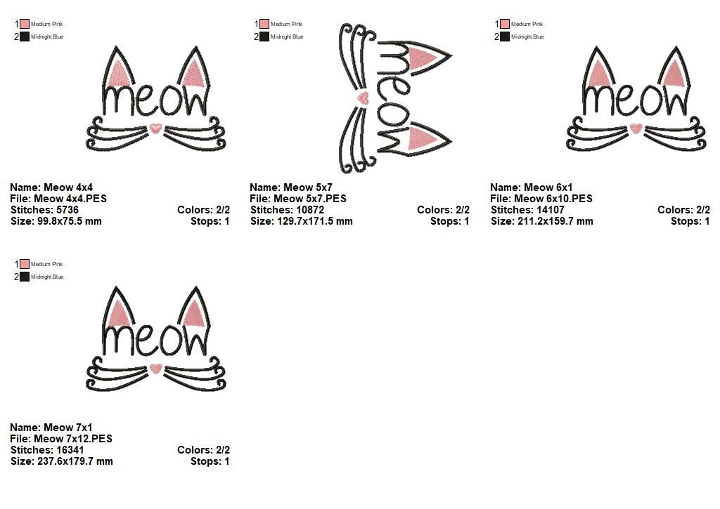 Cute Meow Cat Face - Satin Stitch – Machine Embroidery Design