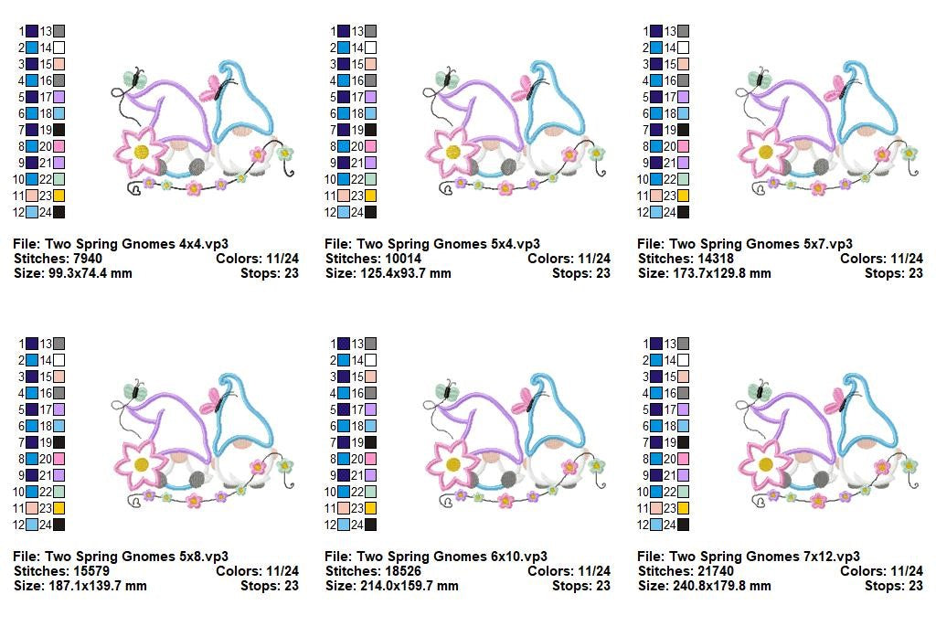 Spring Garden Gnomes - Applique - Machine Embroidery Design