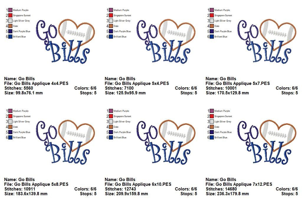 Go Bills Football Heart – Appliqué – Machine Embroidery Design