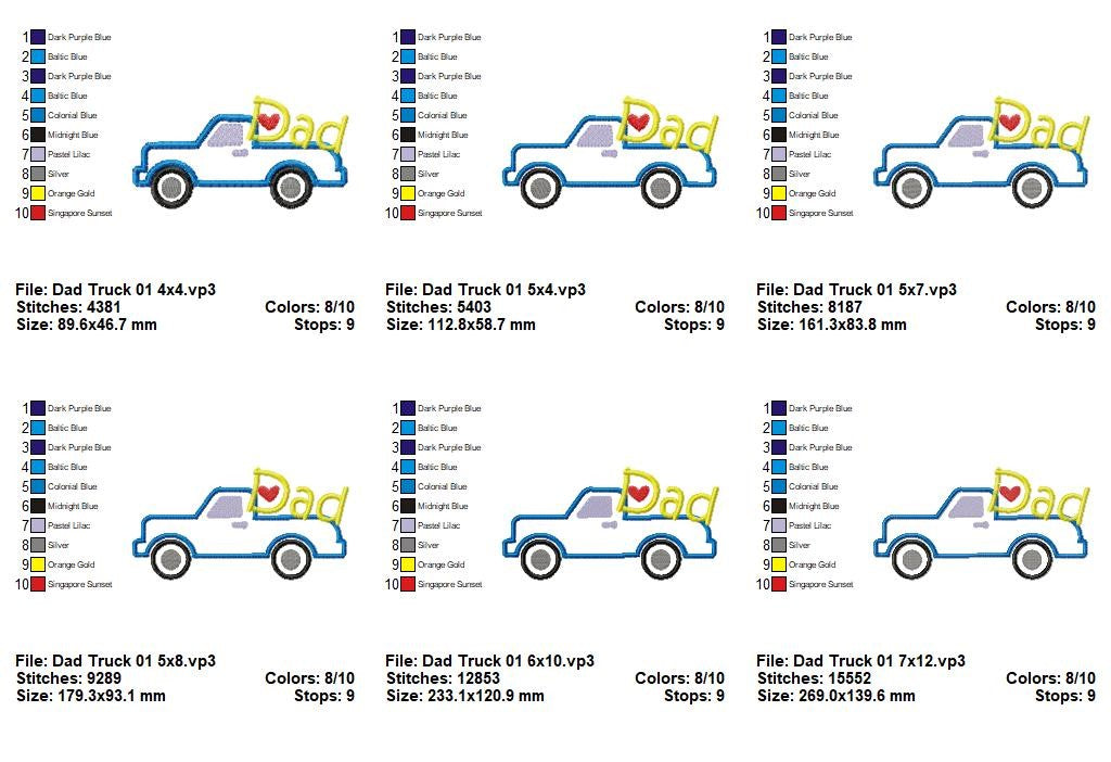 Dad Pickup Truck - Appliqué - Machine Embroidery Design