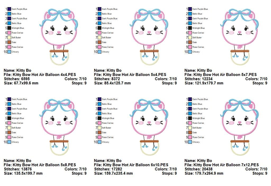 Kitty Hot Air Balloon – Appliqué – Machine Embroidery Design