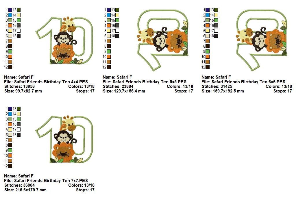 Safari Birthday Ten - Appliqué - Machine Embroidery Design
