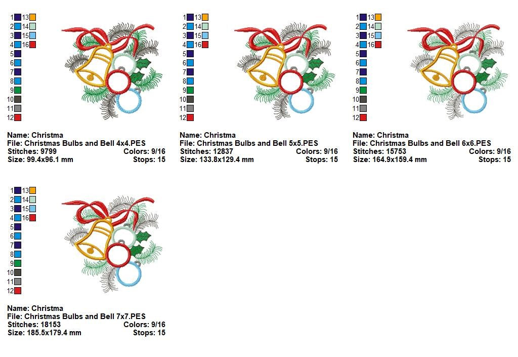 Christmas Bells and Ornaments - Appliqué - Machine Embroidery Design