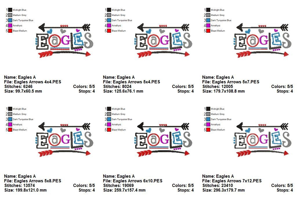 Eagles Arrows Team Spirit – Satin Stitch – Machine Embroidery Design