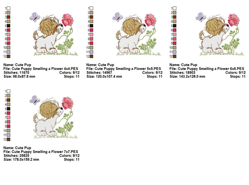 Sweet Puppy Smelling Flower – Fill Stitch – Machine Embroidery Design