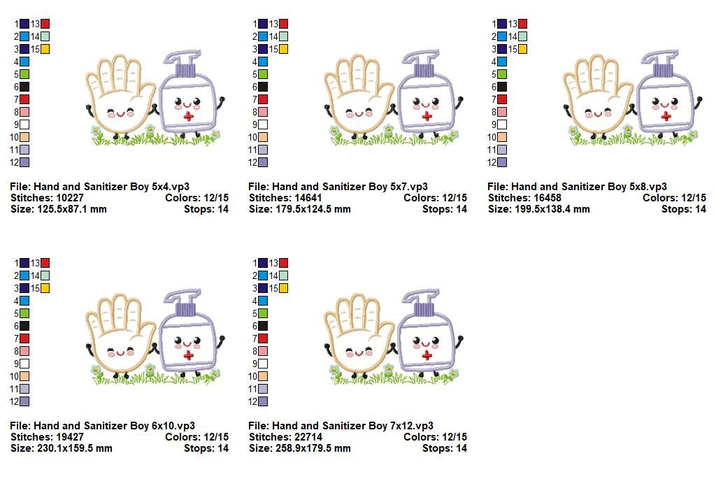 Cute Hand and Sanitizer Boy Friends – Appliqué – Machine Embroidery Design