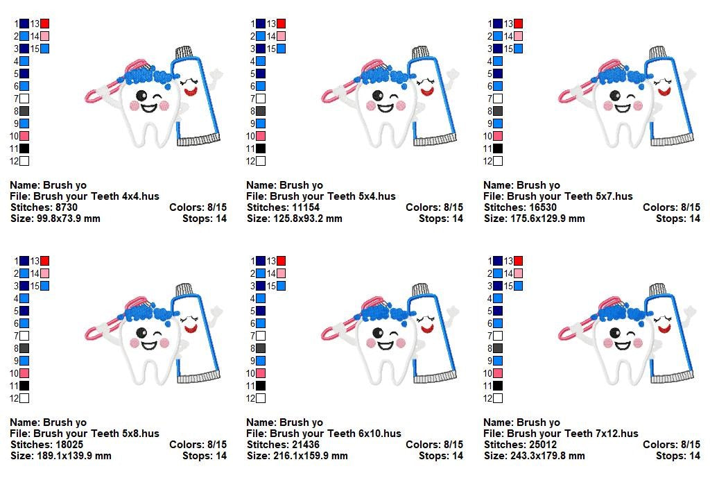 Cute Brush Your Teeth Tooth - Appliqué - Machine Embroidery Design