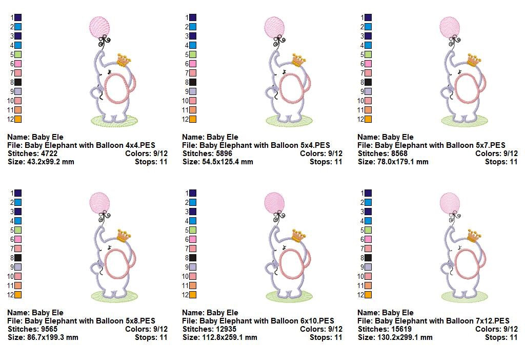 Baby Elephant With Balloon - Appliqué – Machine Embroidery Design